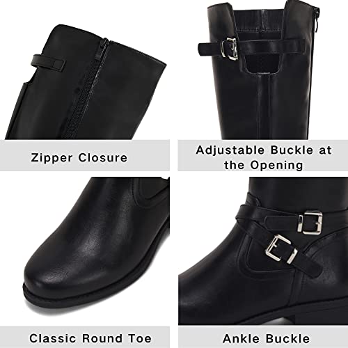 Ermonn Womens Knee High Boots Wide Calf Flat Low Heel Side Zipper Faux Leather Fashion Winter Riding Boot4