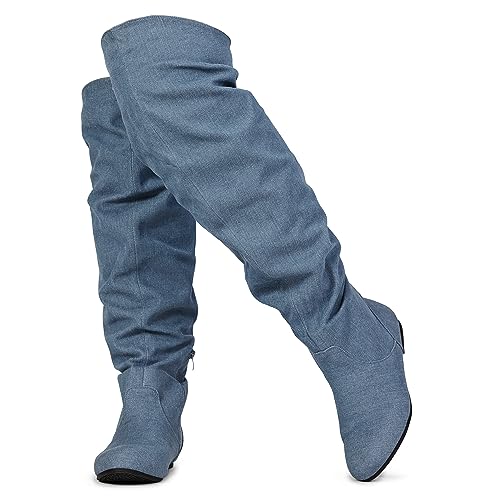 RF ROOM OF FASHION TrendHI Women's Wide Calf Over The Knee High Slouchy Boots DENIM Size.11