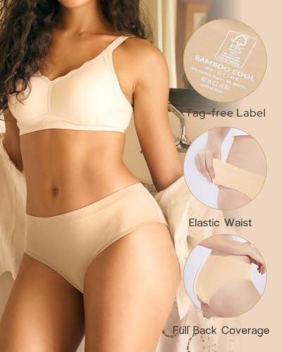 Image of BAMBOO COOL Womens Underwear, Moisture-Wicking Briefs, Soft and Breathable Panties, Mid Waist, 5-Pack