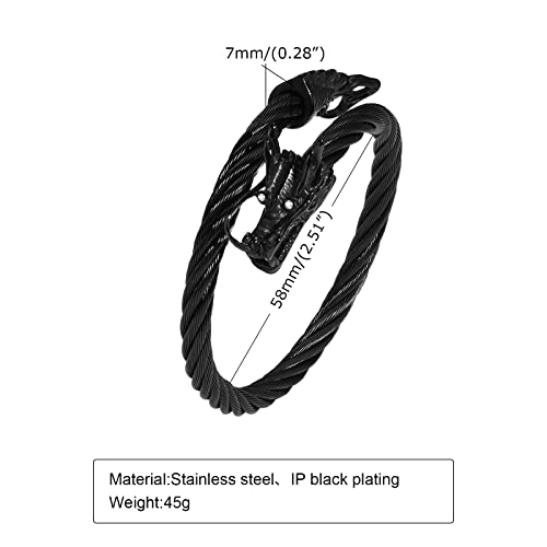 Men's Stainless Steel Cable Wire Chinese Dragon Twist Cuff Bangle Bracelet Punk Rock Biker Black For Men Boy #TOP4