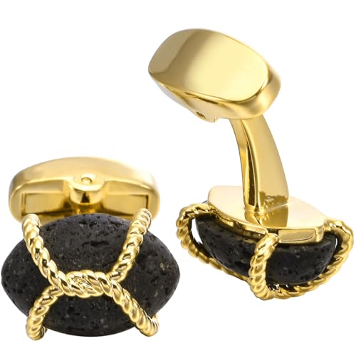 Mancuernillas de piedra lava negra para hombre y mujer miniatura 4