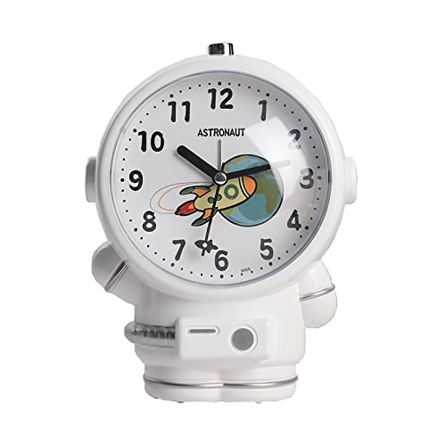 FREEUP Reloj Despertador Analógico Silencioso sin Tic TAC, Despertador Analógico Infantil con Función Snooze, Despertador Analógico con LED Luz, Despertador a Pilas Astronauta para Nino Nina (Weiß) Cover