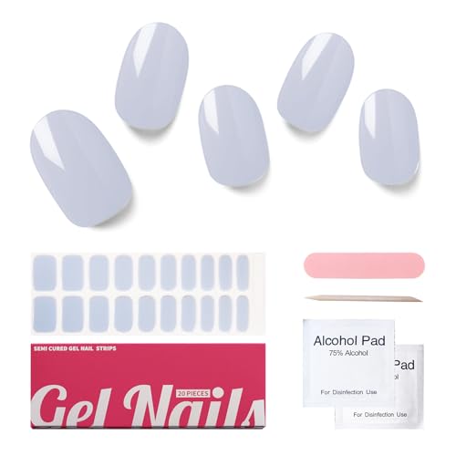 Semi Cured Gel Nail Strips, 20 pcs Gel Stikers, Wraps, Salon-Quality, 2 Weeks Long Lasting Shell Aurora Black