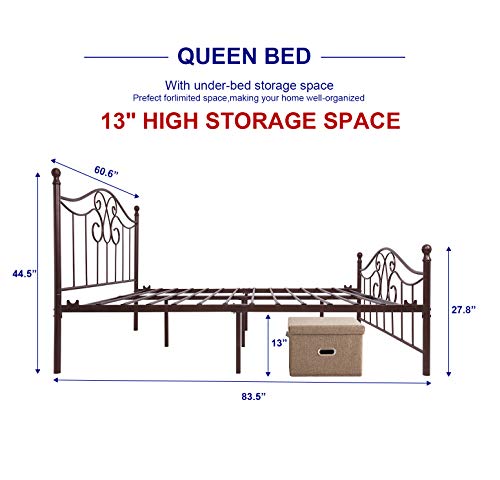 Tuseer Metal Bed Frame Queen Size With Vintage Headboard And Footboard Platform Base Wrought Iron Bed Frame (Queen,Antique Brown) #TOP3