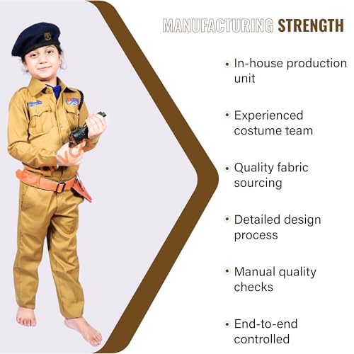 Image of Sarvda Cotton Kids IPS Police Uniform Costume Set,Officer Khaki Shirt,Pants,Cap,Belt & Holster,Community?Helper Fancy Dress For Boys & Girls,Ideal For School Plays,Independence Day,Republic Day