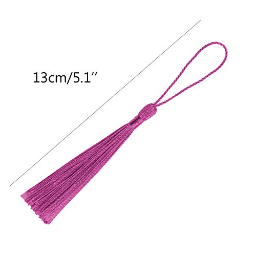 Image of VAPKER 100 Pieces Dark Pink Tassels 13cm /5-Inch Silky Handmade Soft Tassels Floss Bookmark Tassels with 2-Inch Cord Loop for Jewelry Making, DIY Projects, Bookmarks