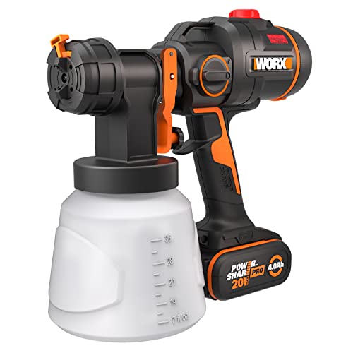WORX 18V(20V MAX) Rociador de Pintura sin Cable WX020, Powershare, Pistola de Pintura Inalámbrica con Motor sin Escobillas, HVLP, Recipiente de 1000ml, 3 Patrones der Ociado y 4 Boquillas Cover