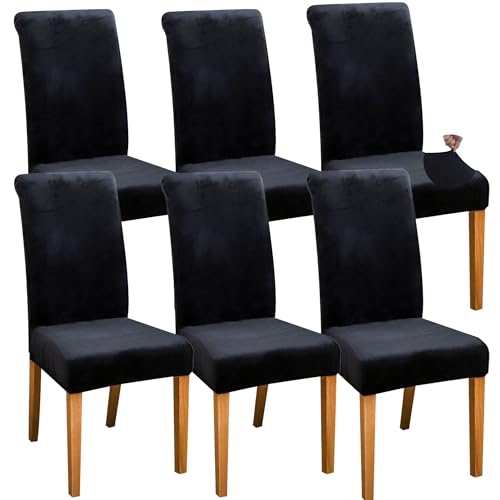 FORCHEER Velvet Dining Room Chair Covers Set of 6 Black Stretch Kitchen Chair Slipcovers Washable Removable