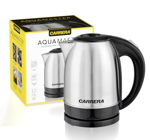 CARRERA Bollitore elettrico [capacità 1,7 l] – 2200 W – Acciaio inossidabile – Argento – Electric Kettle – Stainless Steel Kettle