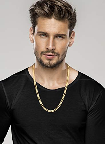 Miabella Solid 18K Gold Over Sterling Silver Italian 7Mm Diamond-Cut Cuban Link Curb Chain Necklace For Men Women (Length 26 Inches) #TOP2