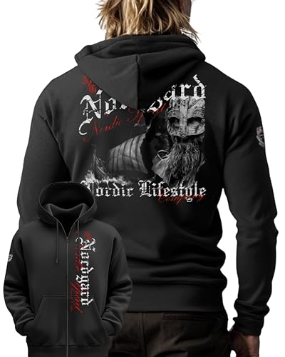 NORDGARD Hoody Nordic Spirit in Schwarz I Größe S I Sportlicher Zip-Hoodie für Damen & Herren I Unisex-Kapuzenpullover aus Baumwolle I Viking Sweatshirt mit Kapuze I Moderner & hochwertiger Pullover