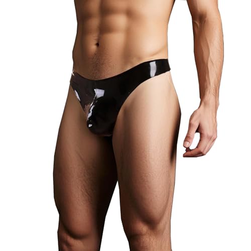 Men Latex Rubber Briefs,Black Male Rubber Panties Thong Lingerie Handmade T-back Underpants4