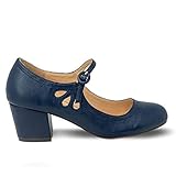 Chase & Chloe Kimmy-21 Women's Round Toe Pierced Mid Heel Mary Jane Style Dress Pumps