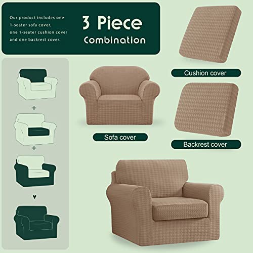 Chun Yi 3 Piece Armchair Sofa Cover, 1 Seater Stretch Couch Slipcover With One Separate Backrest And Cushion With Elastic Band, Houndstooth Fabric(Camel) #TOP2