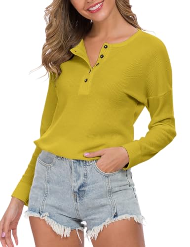 Image of MOLERANI Womens Long Sleeve Waffle Knit Henley Shirts Tunic Tops