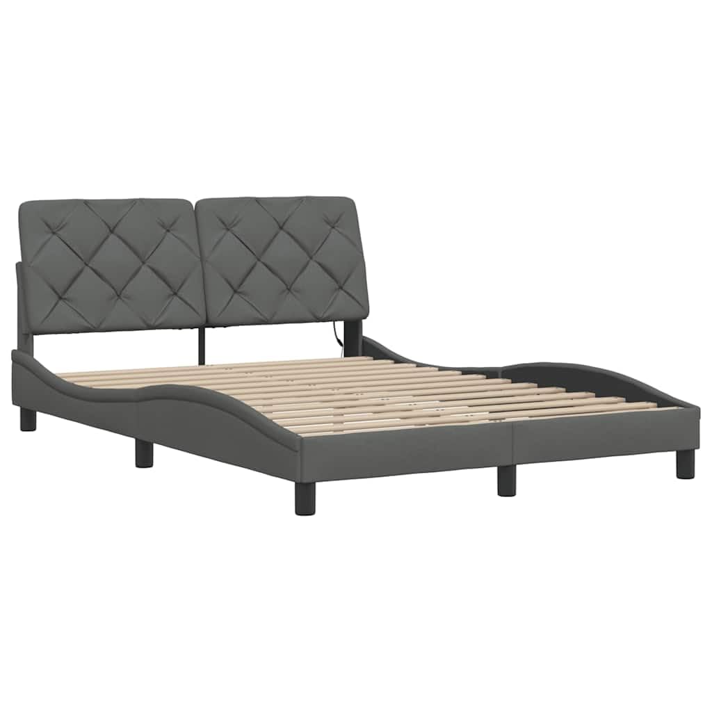 vidaXL Rama łóżka z LED bez materaca Ciemnoszara 140x190 cm Tkanina