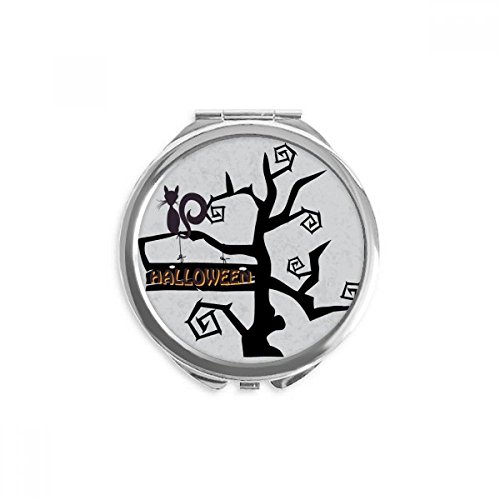 Miroir de poche chat d'Halloween portable rond cosmétique arbre de Hallowmas