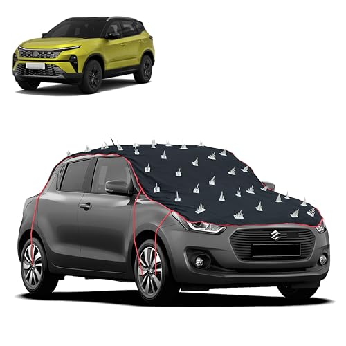 Image of Dog Protection Spike Car Cover for Tata Harrier Bonnet to Roof Easy Installation with 4 Elastic Hook Strap | Anti-Scratch Soft Cotton Inner | Complete Protection from Street Dogs & Monkeys