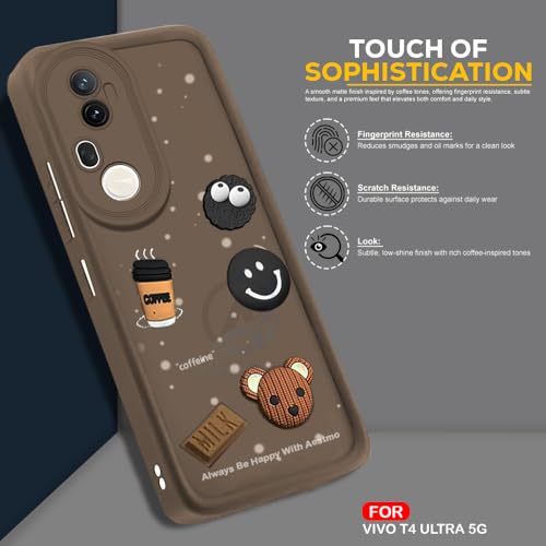 Image of AESTMO Back Case Cover | Cute Fun Cartoon 3D Ball | Coffee Silicone Case | Full Body Protection | Camera Protection Back Cover (Brown, Vivo T4 Ultra 5G)