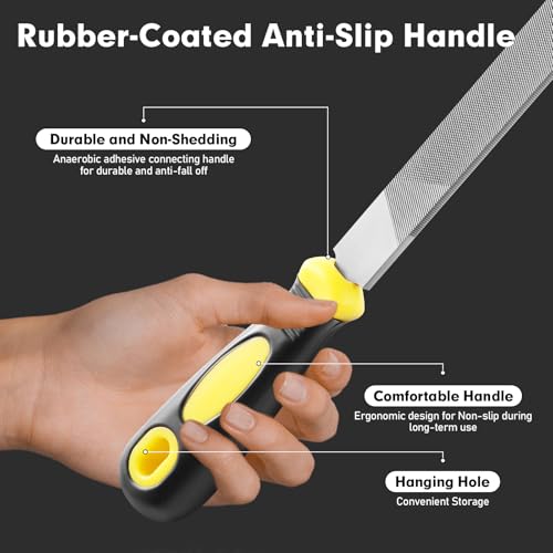 TOYIKOM 8 Inch Flat Hand Metal File, Metal Files for Steel with Ergonomic Handle, Durable High Carbon Steel Files Tools for Metal Wood and Stone Trimming, Shaping, Bastard File with Uniform Teeth - Thumbnail 3