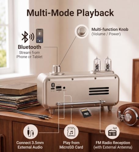 Image of Cason SC11 Digital Fm Radio for Home with Bluetooth Speaker, Real Wood Vintage Radio with Aux, Sd Card & USB Slot,Portable Retro Music Player with Type C Charging (Brown)