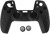 MrDeal Skin for PS5 Controller Grips, Silicone Case Cover for Playstation 5 Anti-Slip Protector with 2pcs Thumb Joysticks Caps (Black) [video game]