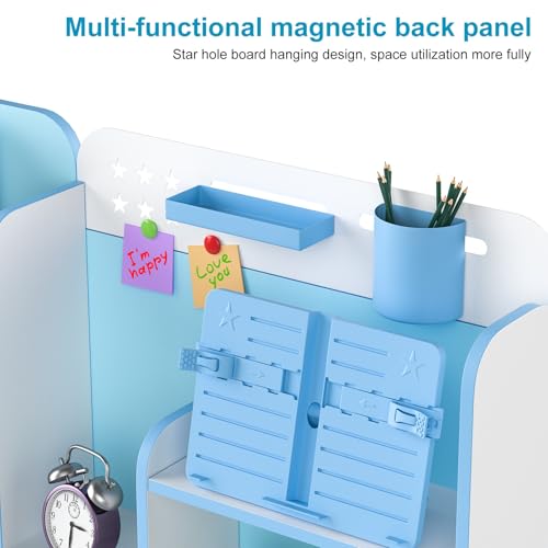 Qiuikloi Adjustable Kids Study Desk and Chair Set, Widened Desktop Children Study Table with Sitting Corrector, Sliding Drawer, Dual Back Support & Backpack Hook, Ergonomic Learning Desk Set - Image 5