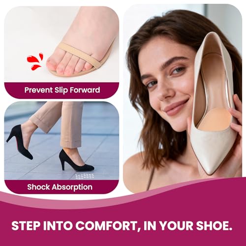 Image of Ball of Foot Cushion Pads for Women - Bukihome 6-Pair Metatarsal Pads Prevent and Alleviate Ball-of-Foot Pain, Non-Slip Prevent Sliding Forward Forefoot Cushions for High Heels, Sandals (Khaki)