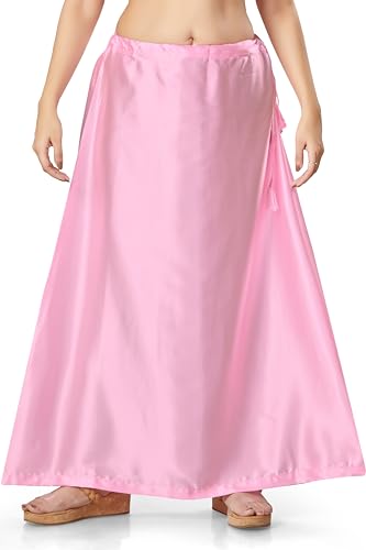Madhu Fashion Women's Satin Saree Petticoat Saree Underskirt (Light Pink; M)