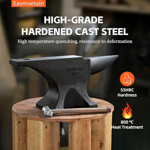 image for Easmvetaln 110Lbs Cast Steel Anvil,Single Horn Anvil,High Hardness Rou