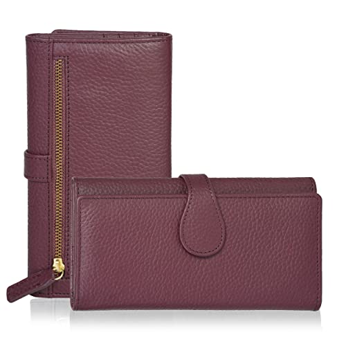 Image of Real Leather Women Wallet Leather with RFID Blocking -Trifold Card Holder Designer Ladies Clutch with ID Window Wallets