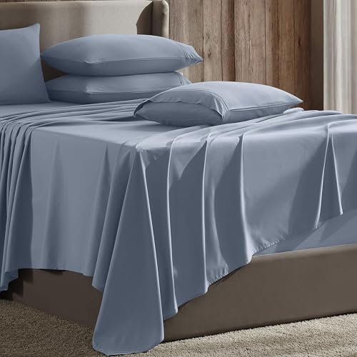 Image of Hearth & Harbor Extra Deep Pocket Sheet Sets, Luxury Soft 6 Piece Bed Sheet Set Fits Mattress 18-24 Inches - Queen, Stone Blue