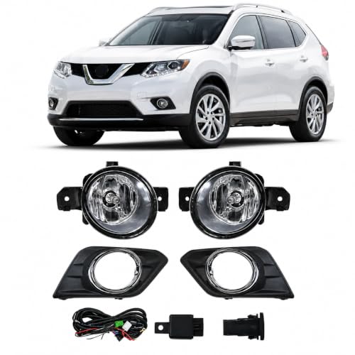 ILAMP Fog Lamps Assembly with Bulb Compatible with 2014-2016 Nissan X-trail/Rogue,Fog Lights with Covers Harness Switch Kit Replacement for Left&Right Side Fog Lights Assembly 2Pcs AM-NS206
