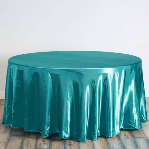 Efavormart 120 Inch Satin Round Tablecloth, Washable Linen Table Cover, Decorative Silky Fabric for Wedding, Party, Banquet Events - Turquoise
