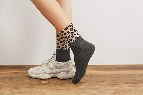 Joylife 3 Paris Leopard Print Crew Socks Trendy Animal Pattern Dress Socks For Women, Lady4