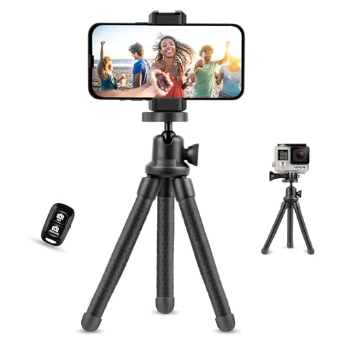 Image of UBeesize Phone Tripod, UBeesize 12 Inch Flexible Cell Phone Tripod Stand Holder with Wireless Remote Shutter & Universal Phone Mount, Compatible with Smartphone/DSLR/GoPro Camera