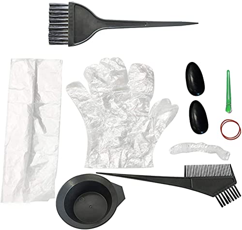 JANEMO 9 Pcs Hair Dye Brush and Bowl Set，Plastic Disposable Hair Dye Tools，Perfect for DIY,Salon,Hairdressing,Micro Braiding,Spa,Foiling,Highlights or Keratin Hair Treatment