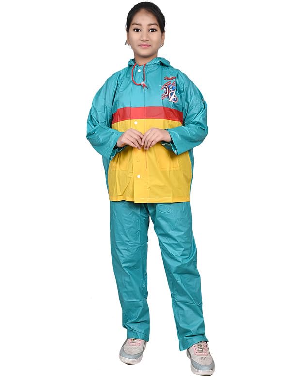 Tricky Shopper™ Zeel Kids Boy's & Girl's Dual Pattern Rain Coat Top + Bottom Raincoat with Hooded and Sleeves