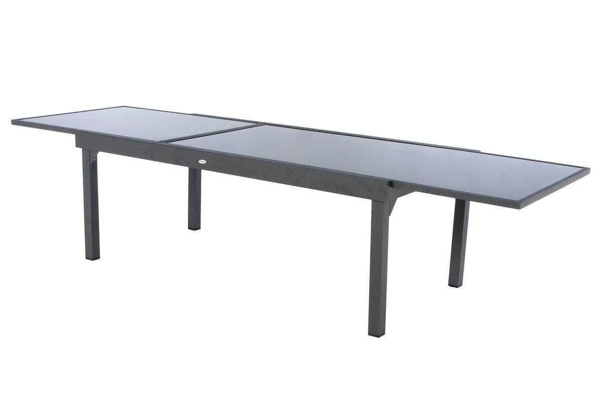 Hespéride - Tavolo da giardino allungabile Piazza, grigio grafite - 12 posti - Alluminio antiruggine, vetro temperato - Mobili da esterno con prolunga scorrevole