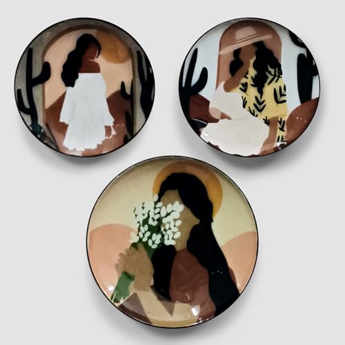 Image of Amazon Basics Modern Boho Lady Art Metal Decorative Fridge Magnet | Gift Items for Women and Men | Home Decoration Gift Item | Set of 3 | Stylish Fridge Magnet 1x9 CM, 1x7 CM