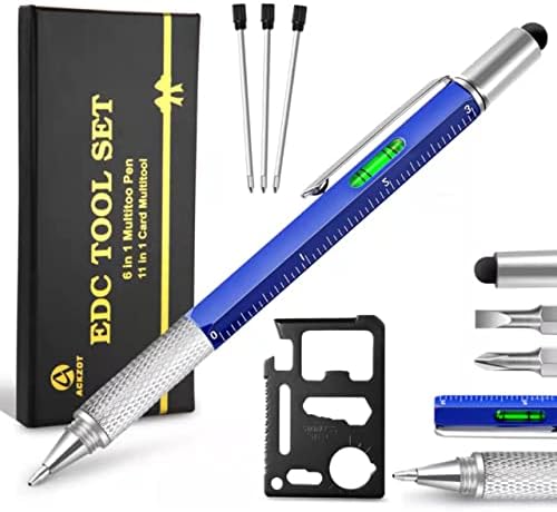 Gift for Men, Multitool Pen + Card Tool, Stocking Stuffers for Him Dad Husband Boyfriend, Ballpoint Pen with Screwdrivers/Ruler/Spirit Level/Stylus, Gift Box