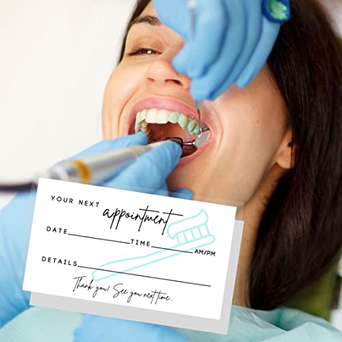 Dental Appointment Reminder Cards | 50 Pack | Teeth Whitening, Dental Office, Client Reminder, Patients, Pediatric Dentist, Orthodontics, Bulk 2X3.5” Minimalist Teal Toothbrush #TOP5