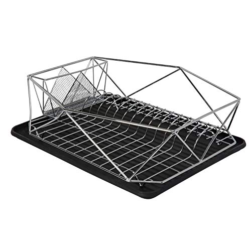 Kitchen Details Geode Deluxe Dish Drying Rack with Drain Board, Cutlery Basket, Iron Frame, Chrome
