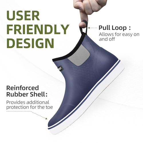 Image of Men's Waterproof Deck Boots, Slip-On Ankle Rubber Boots