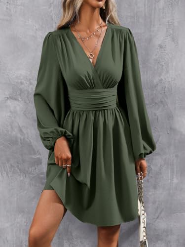 Image of SOLY HUX Women's Elegant Dress V Neck Long Sleeve High Waist Swing Prom Cocktail Short Dresses