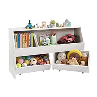 VEVOR Kinderregal Bücherregal aus Holz mit Stauraum, Spielzeugschrank mit 2 mobilen Schubladen, Aufbewahrungsschrank für Spielzeug, Spielzeugregal für Schlafzimmer Kinderzimmer Wohnzimmer, weiß