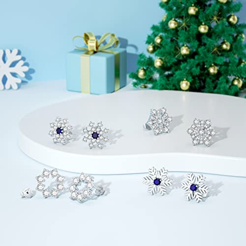 Jiayiqi Clear Cubic Zirconia Snowflake Earring Sterling Silver Christmas Stud Earrings For Women Winter Snowflake Sapphire Studs Christmas Gift #TOP5