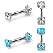 Zysta 2-4pcs 16G Stainless Steel Double Cubic Zirconia Gem Crystal 1/4" Barbell Ear Tragus Cartilage Helix Stud Earrings Piercing Jewelry