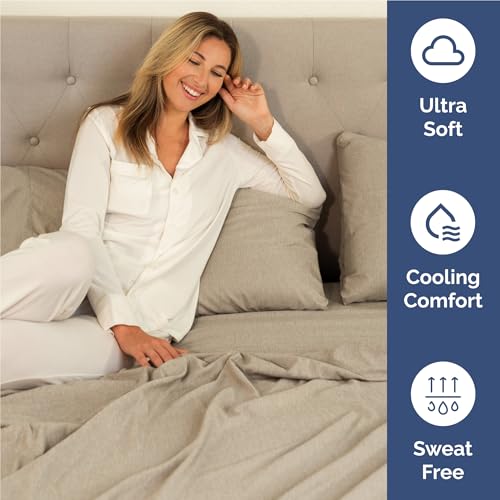 Image of Full 6 Piece Bed Sheet Set - Breathable & Cooling Sheets - Heathered Beige | Ultra-Soft Hotel Luxury Bedding Set with 8-16 Inch Deep Pockets, 1 Flat & 1 Fitted Sheet & 4 Pillowcases, Wrinkle & Fade Free