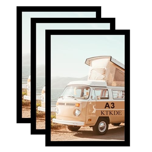 Image of KTKDE A3 Poster Frame Black Woodgrain Picture Frame 3 Pack-16.5x11.7in Photo Frame,Certificate Frame with Plexiglass for Wall Mount or Table Top Display